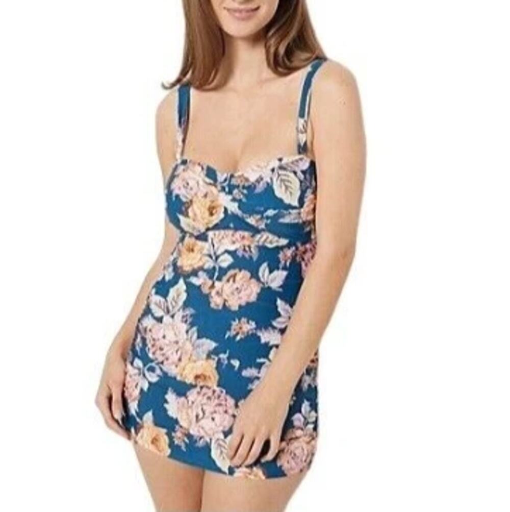 Nwt JANTZEN Women's Blue Vamp Tapestry One Piece Swim Dress Size 10